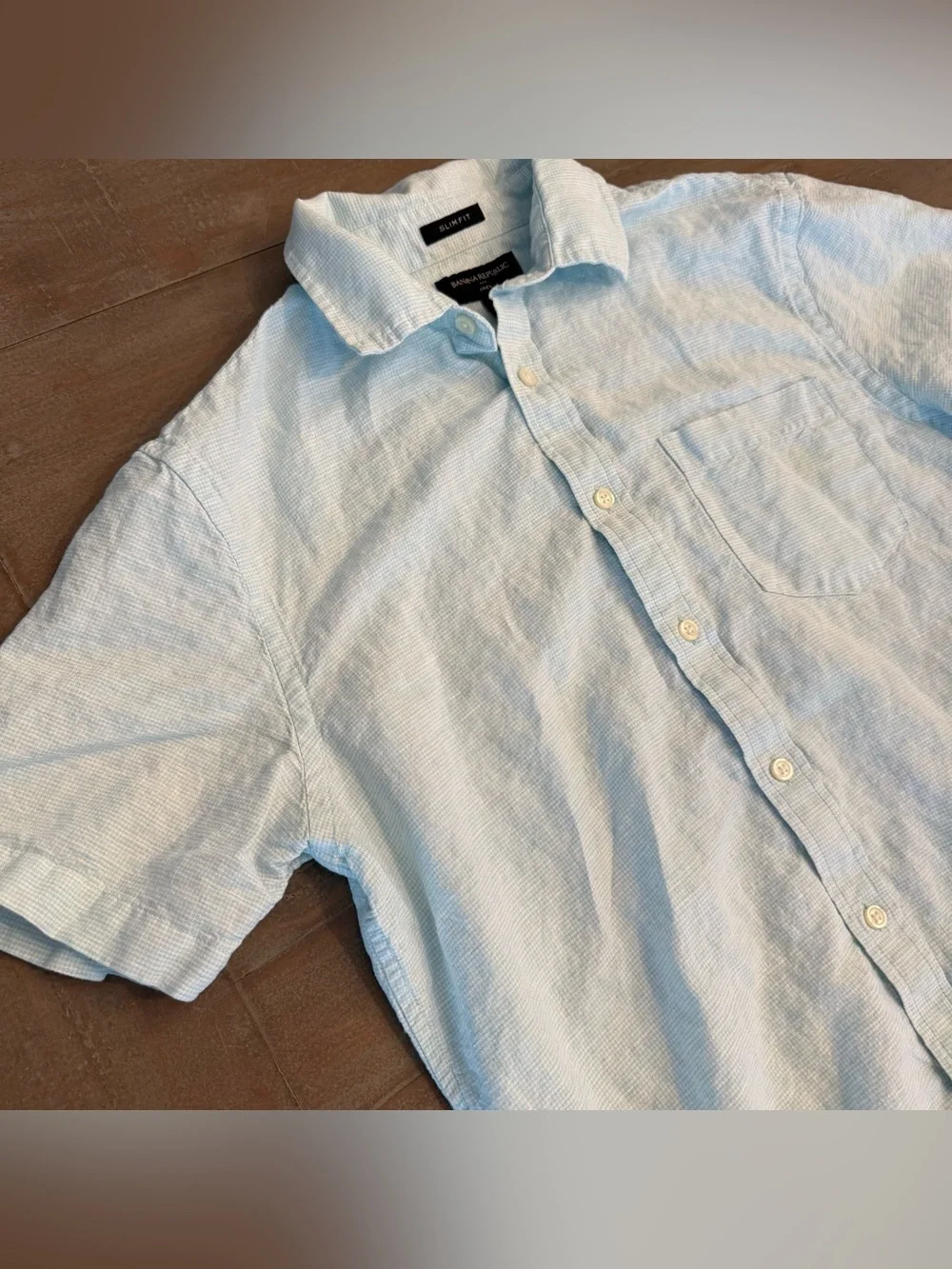 Banana Republic Slim Fit Men’s Linen Blend Button Up Shirt Sz Med Light blue